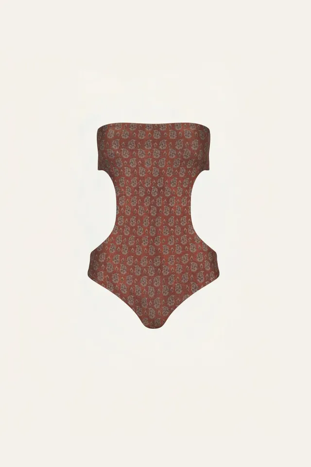 Johanna Ortiz Serene Land costume intero ocra senza spalline
