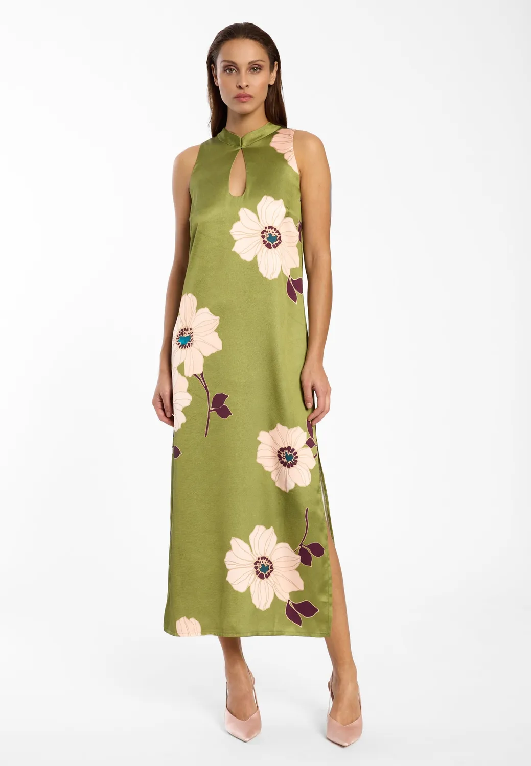 Ana Alcazar Delis abito midi raso verde fantasia
