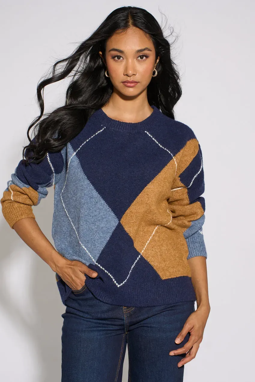 Gini London Argyle maglione blu navy maniche lunghe