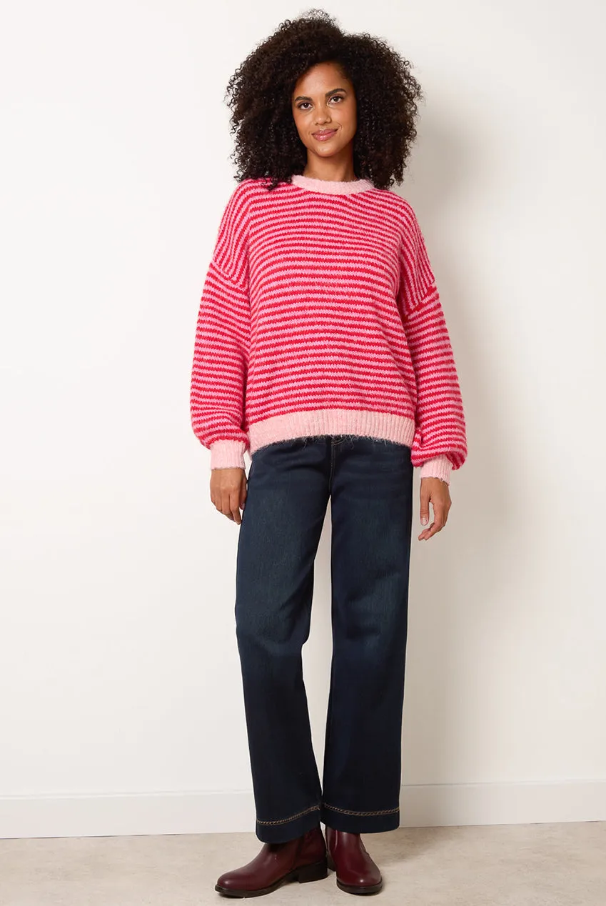 Blue Vanilla Maglione Righe Rosa girocollo lana onesize