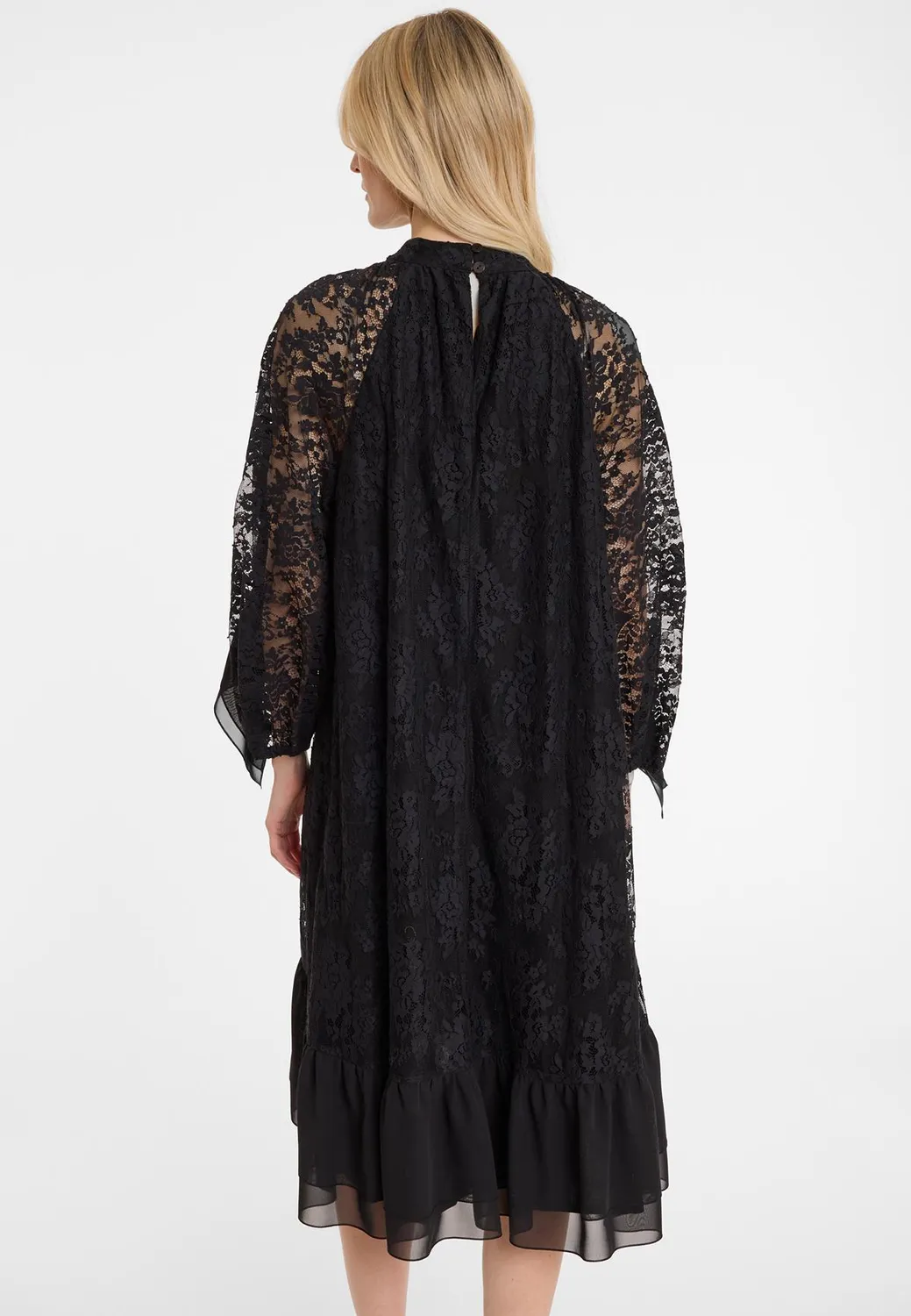 Ana Alcazar Abidy abito pizzo nero midi volant