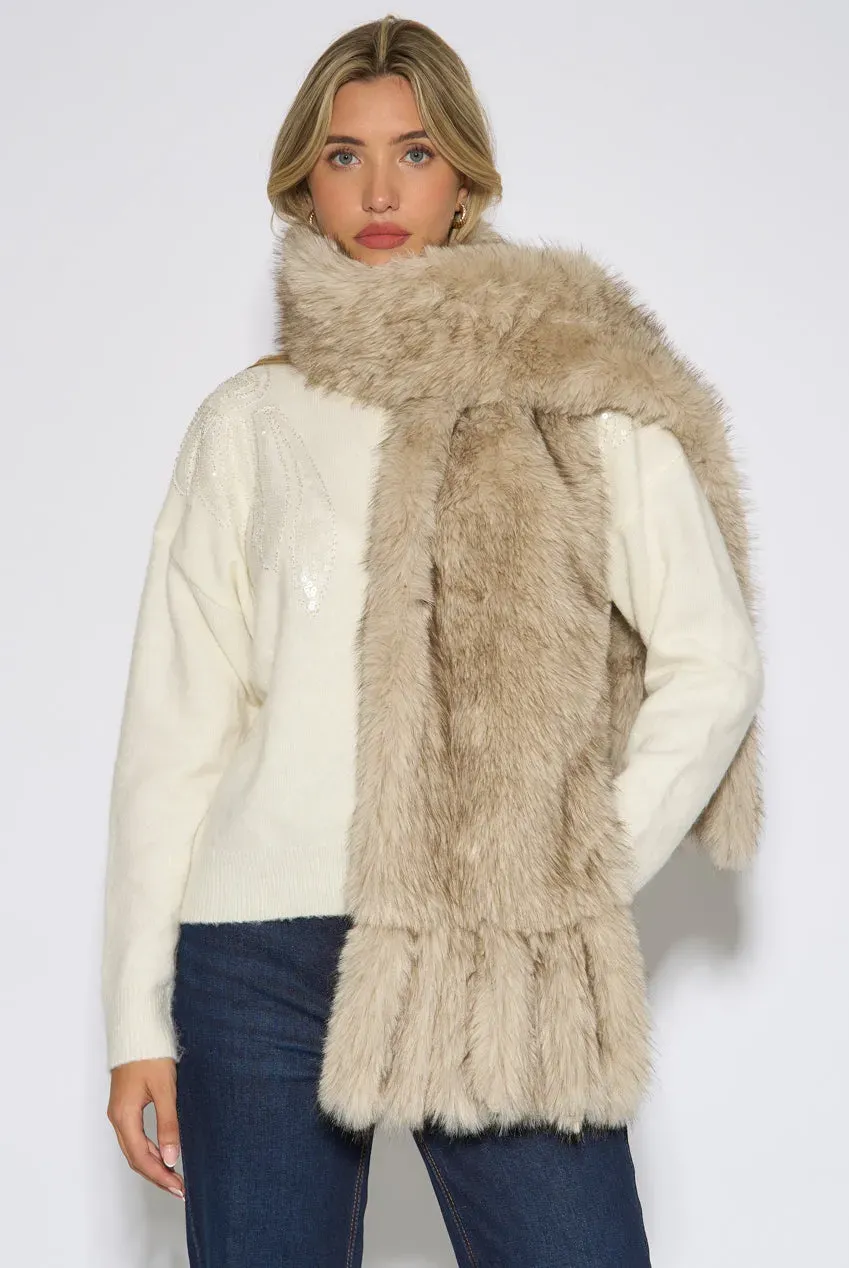 Gini London Sciarpa Pelliccia con Nappe Bianca Taglia Unica calda