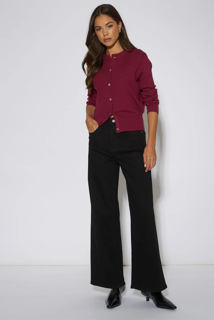 Gini London cardigan maglia fine bottoni oro mora
