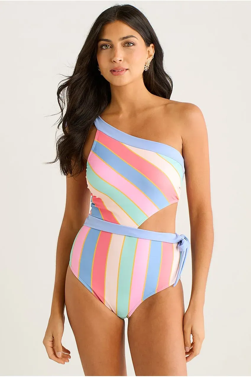 Gini London Multi Stripe costume intero monospalla righe