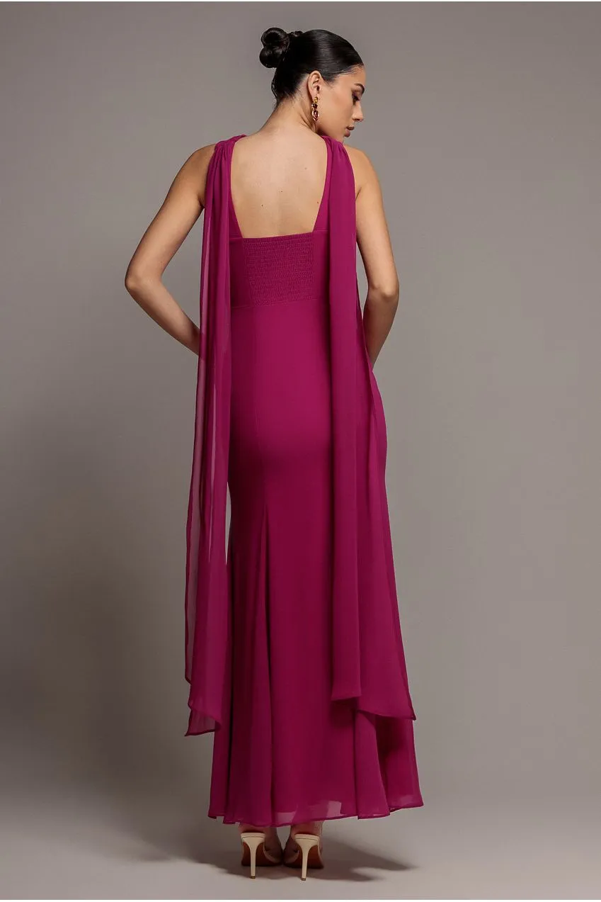 Goddiva Cross Front abito maxi magenta chiffon