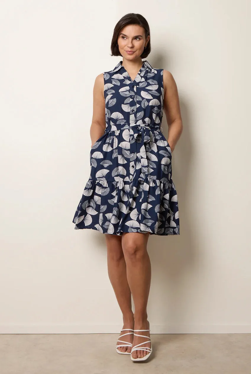 Blue Vanilla abito camicia mini navy fantasia con cintura