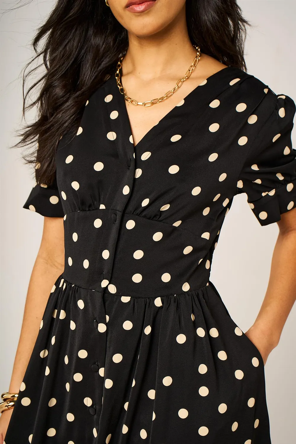 Goddiva FS Collection abito midi nero pois bottoni