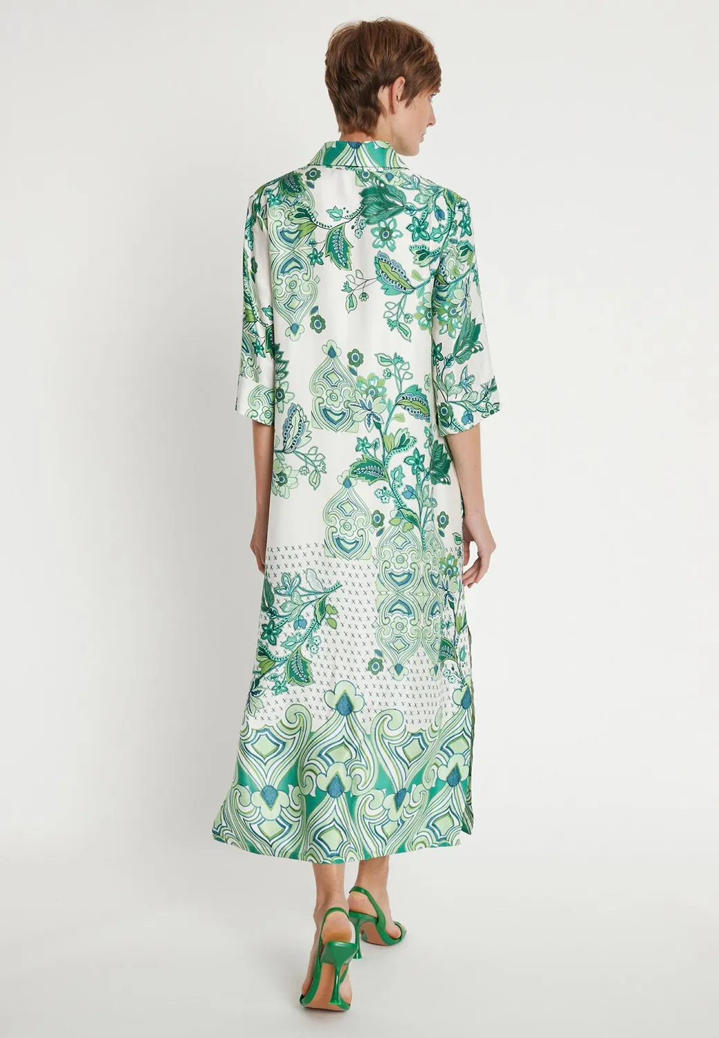 Ana Alcazar Lasara abito midi verde foglie chemisier