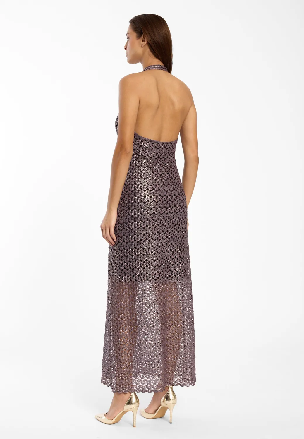 Ana Alcazar Dilna abito maxi marrone metallizzato