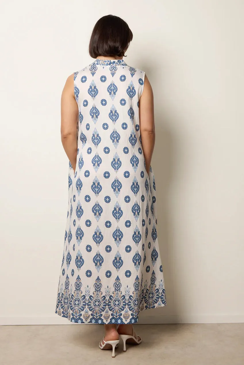 Blue Vanilla abito midi navy floreale linea A scollo V