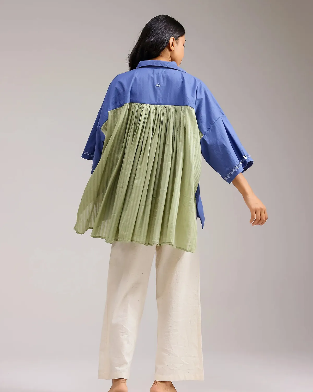 Our Dve Dune Flow camicia blu verde righe
