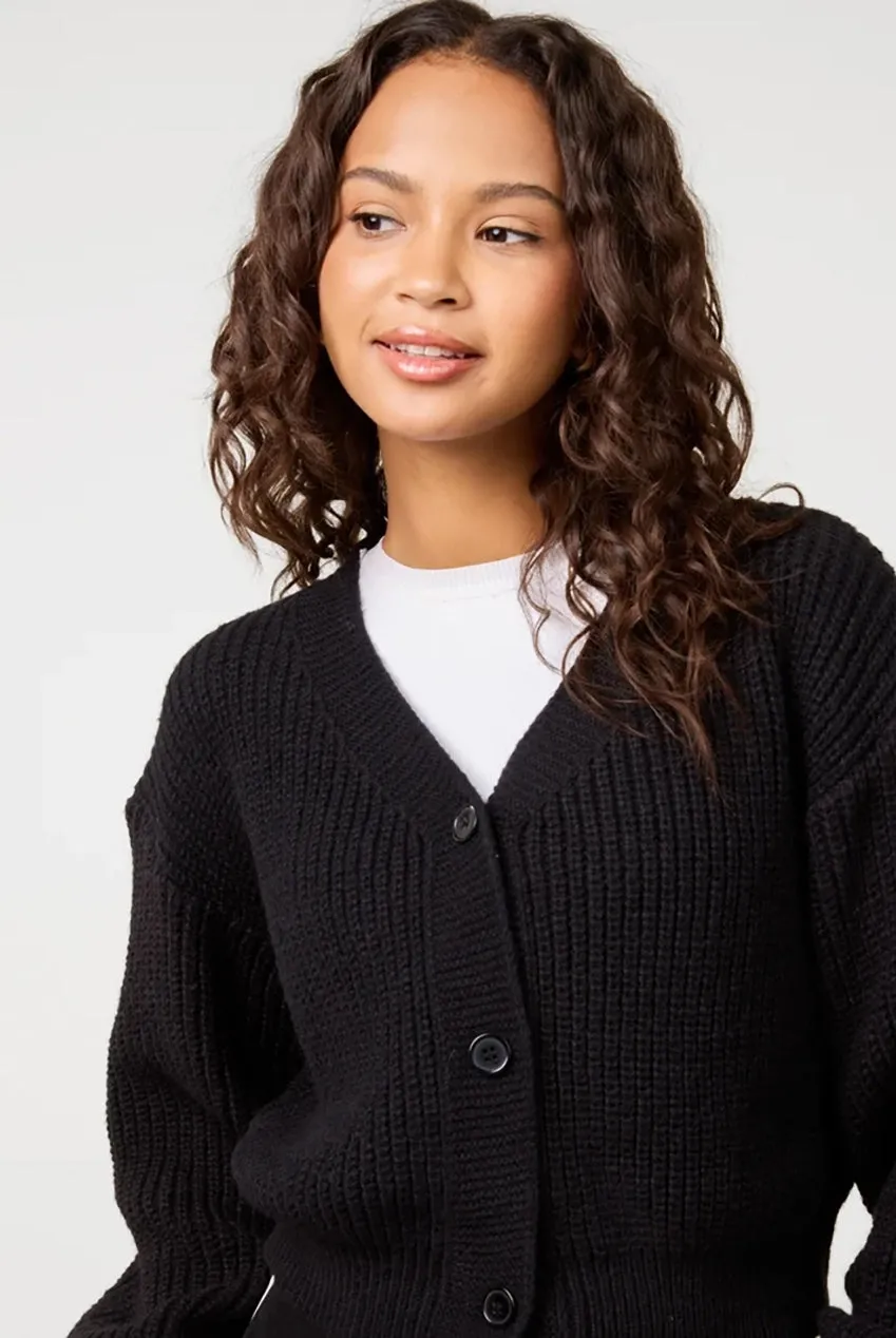 Pink Vanilla Cropped Button cardigan nero scollo a V