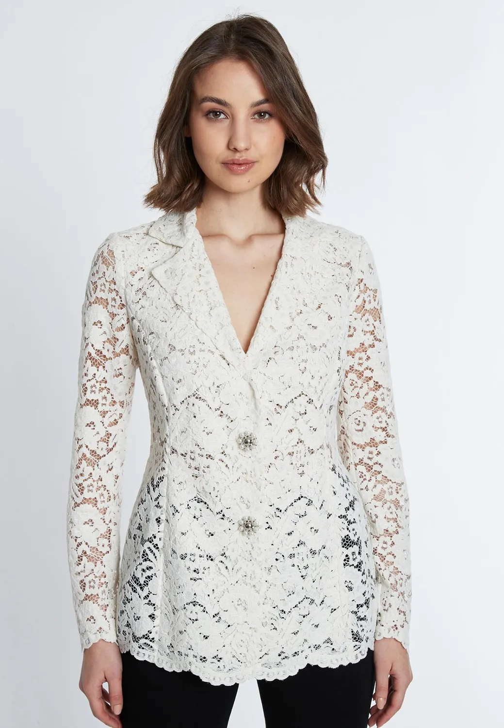 Ana Alcazar Sahaba Blazer pizzo bianco con perle