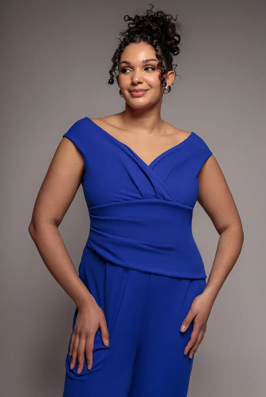 Goddiva Plus Bardot tuta blu royal scuba curvy