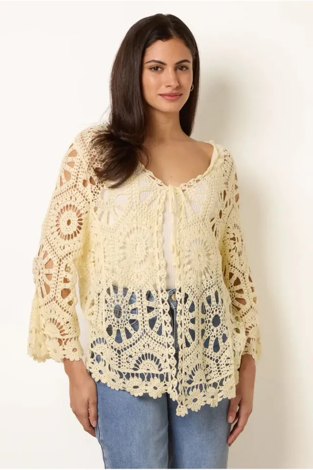 Blue Vanilla Crochet cardigan giallo limone cotone