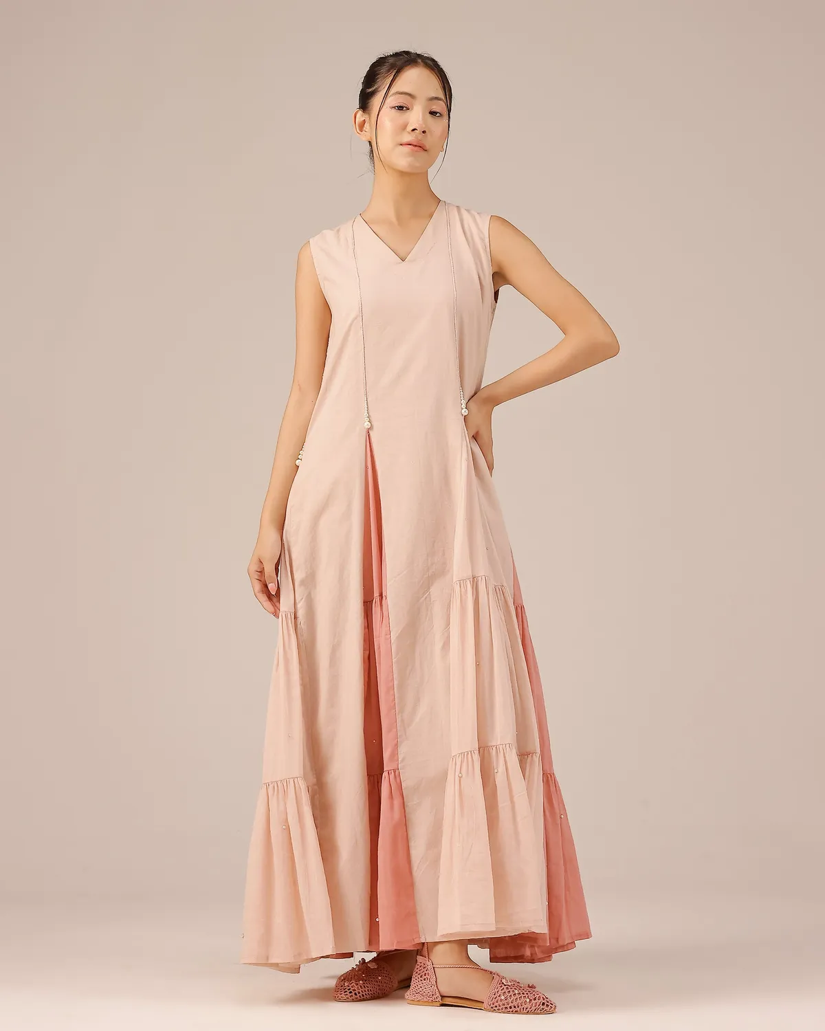 Our Dve Blush Pearl completo abito giacca rosa perle