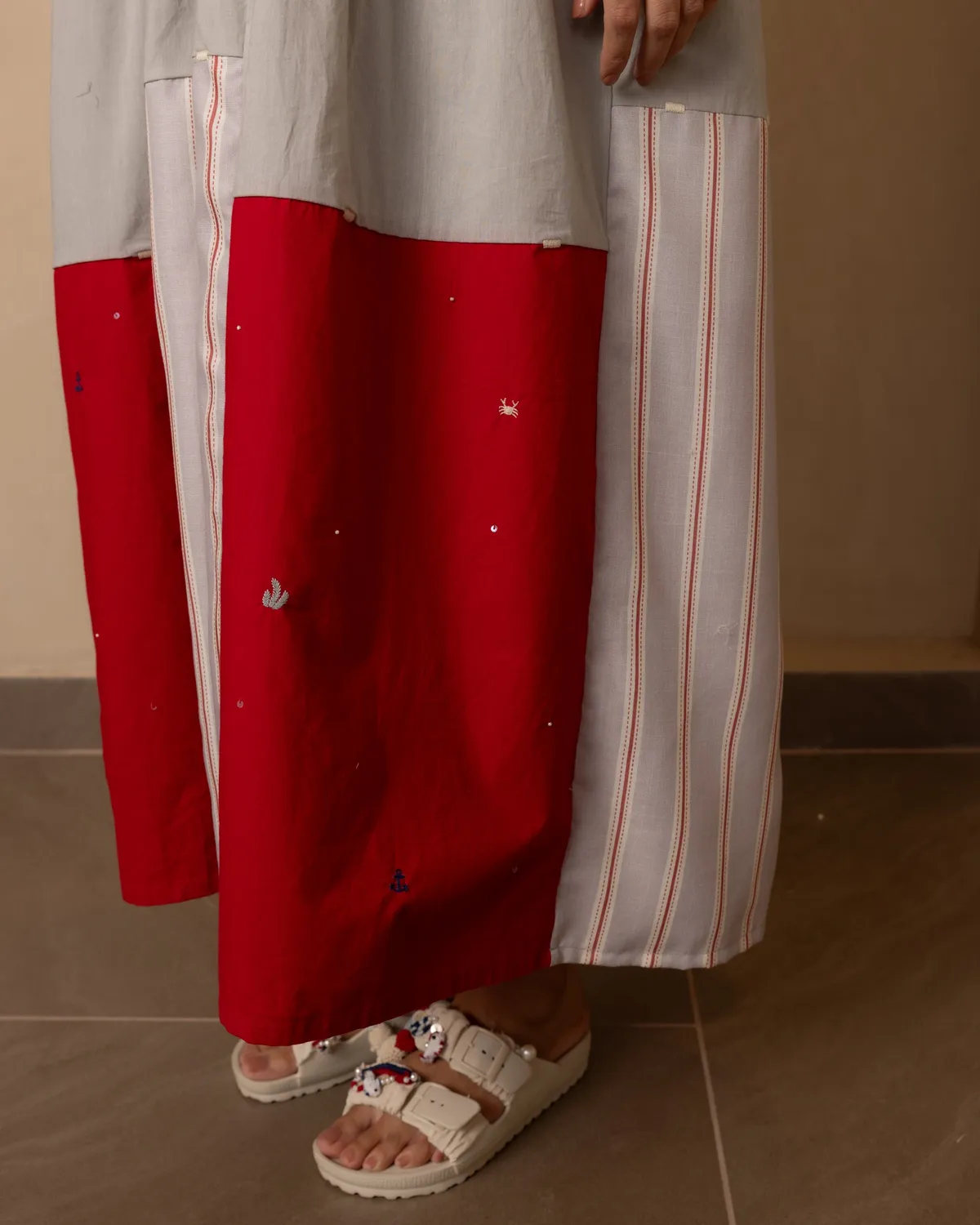 Our Dve Nautica Caribbean Dress abito grigio rosso cotone
