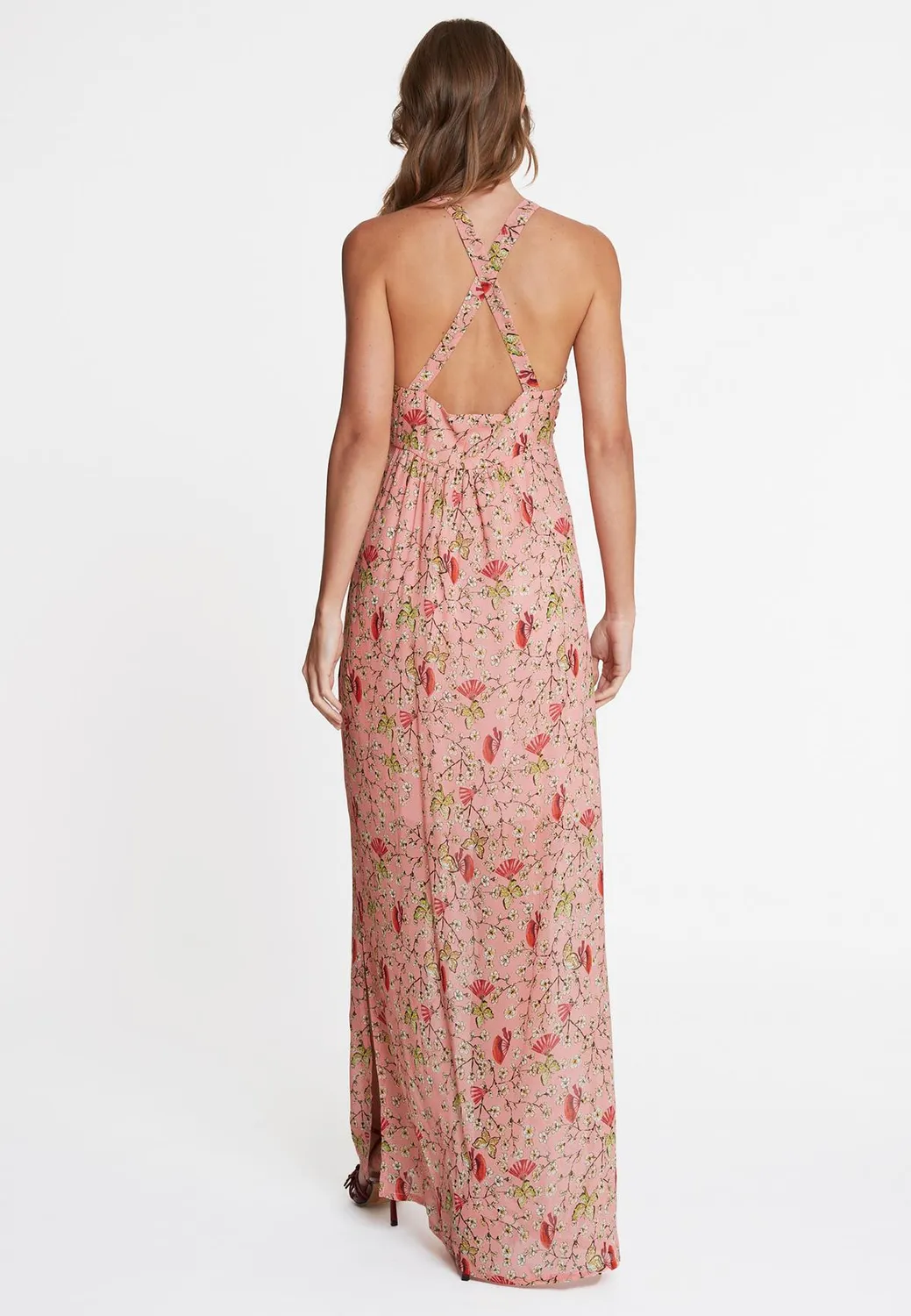Ana Alcazar Wavea abito maxi rosa fiori scollo V