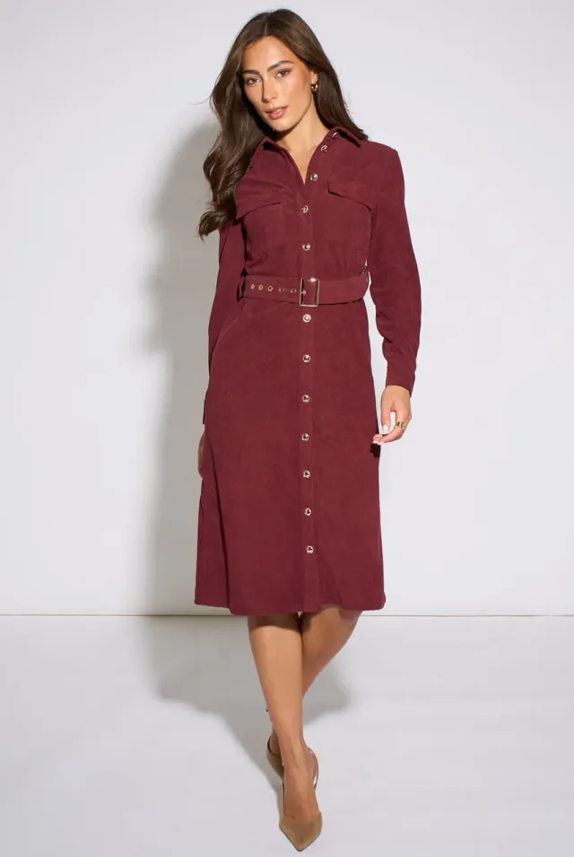 Gini London Mulberry Cord abito camicia berry velluto