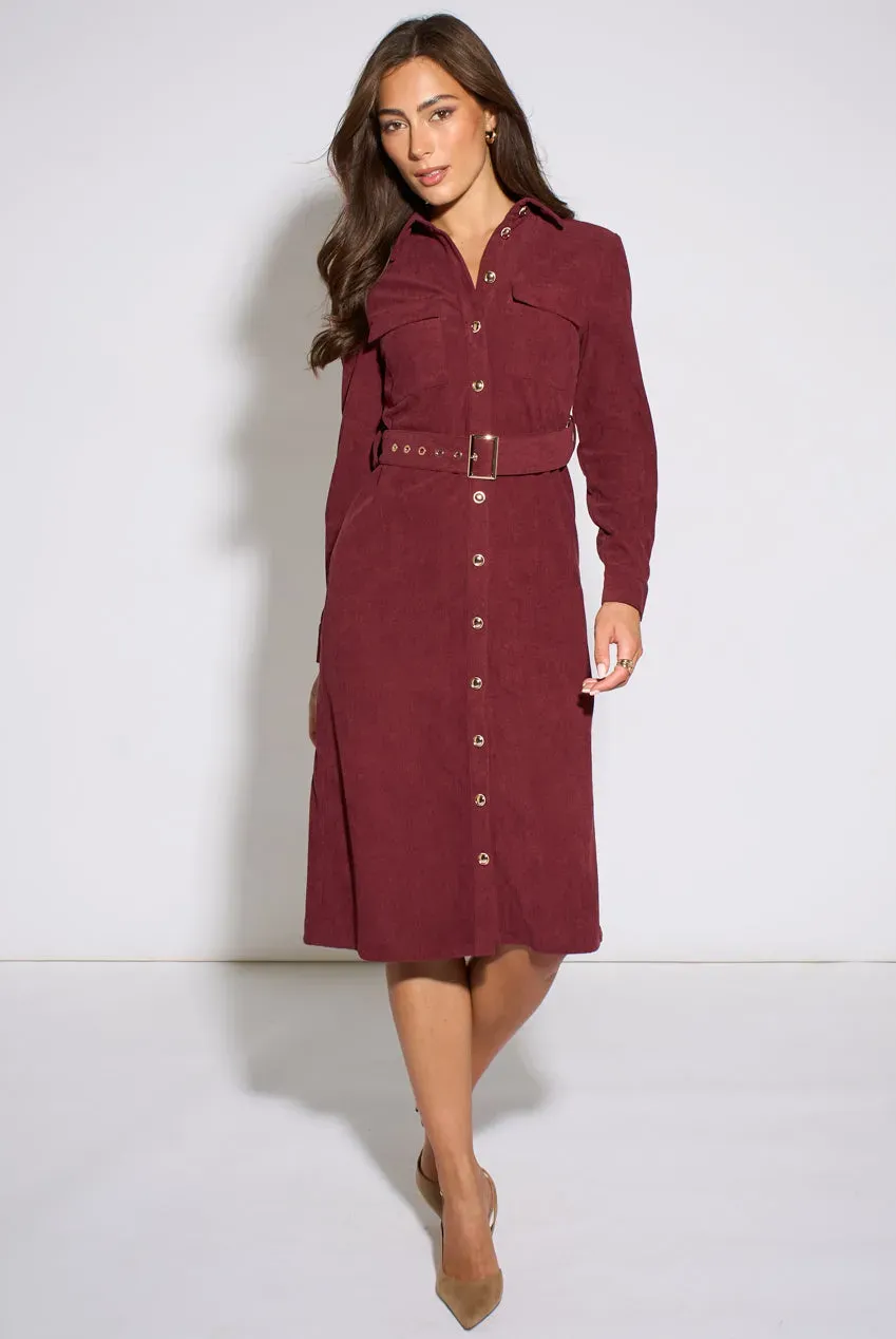 Gini London Mulberry Cord abito camicia berry velluto