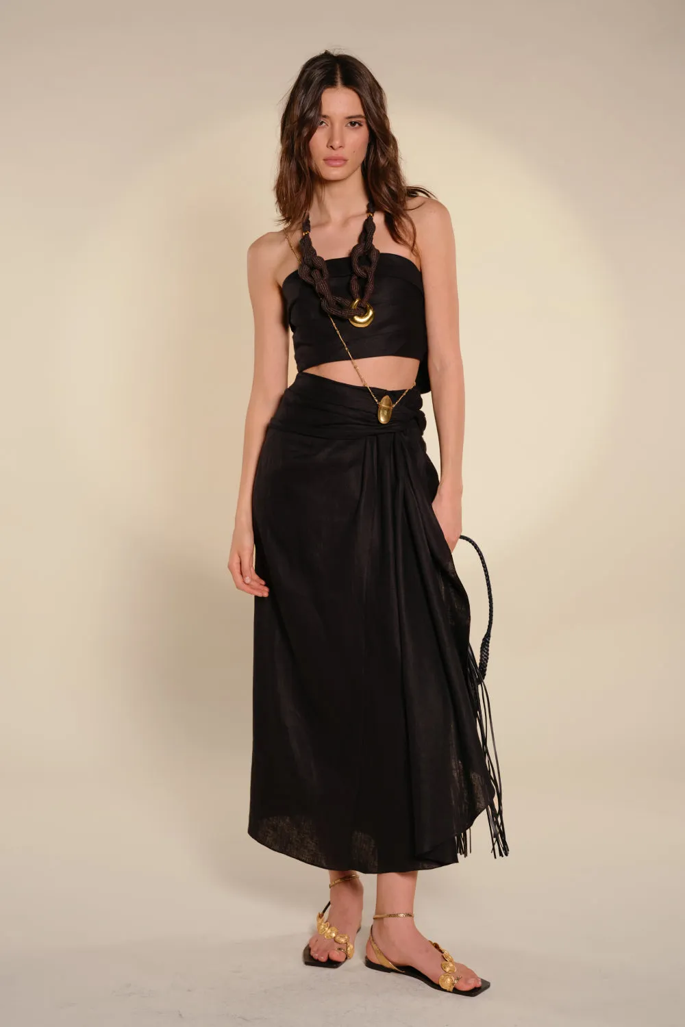 Johanna Ortiz Dazzling Crest sandali piatti oro con perline