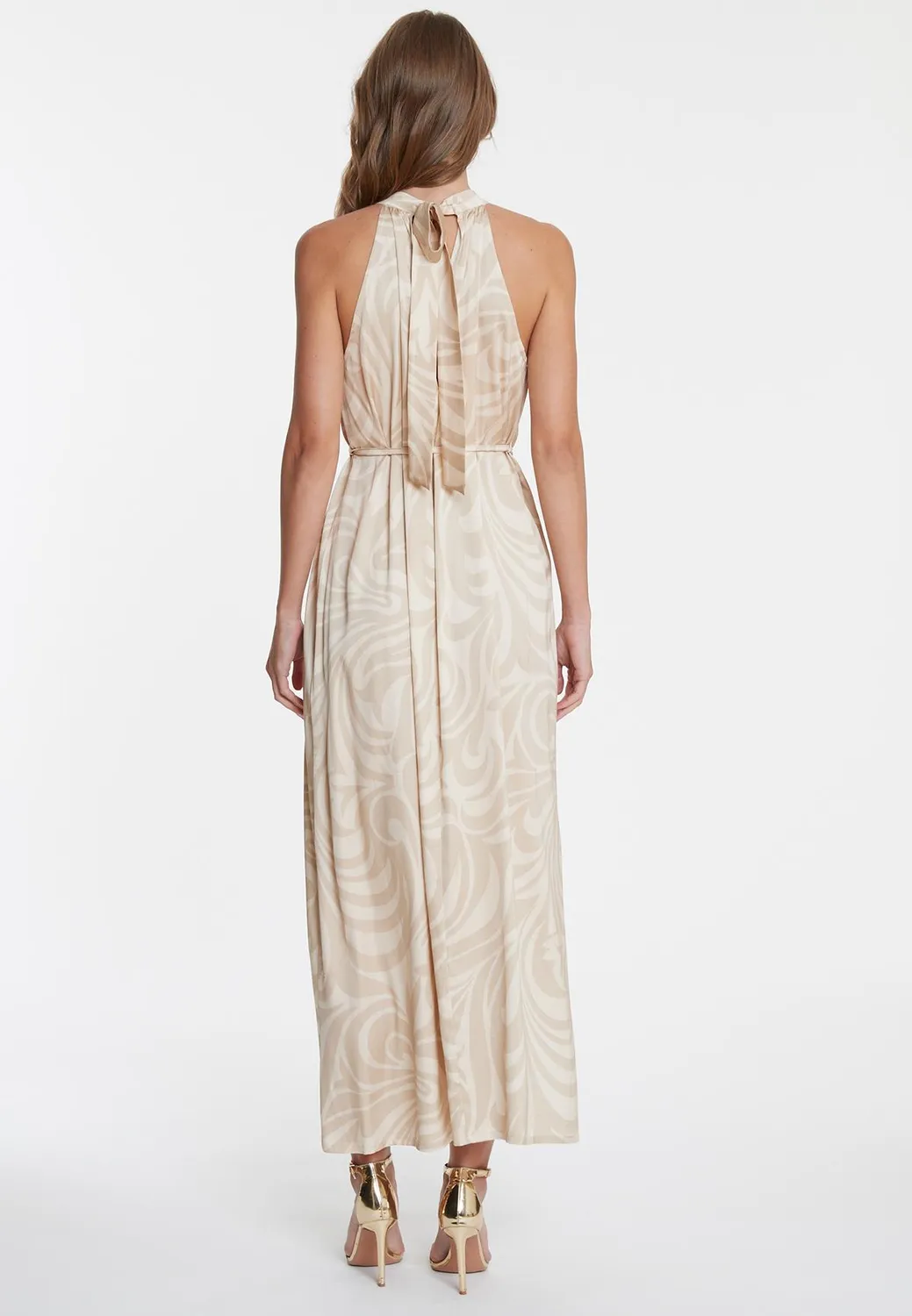 Ana Alcazar Wapina abito maxi halter beige impero