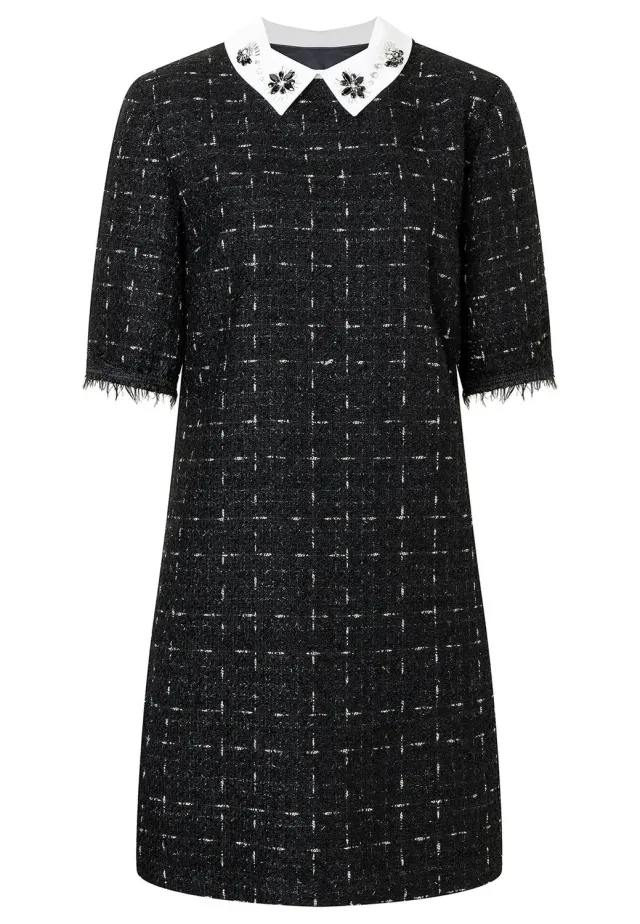 Ana Alcazar Sadora vestito bouclé nero corto