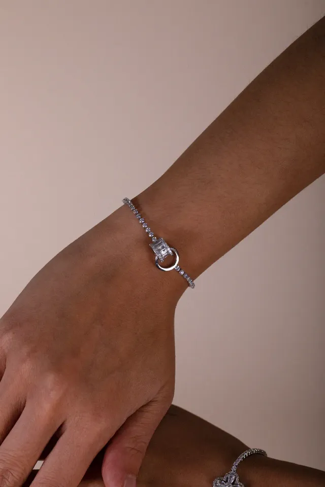 SVNX Double Ring Diamante bracciale argento taglia unica