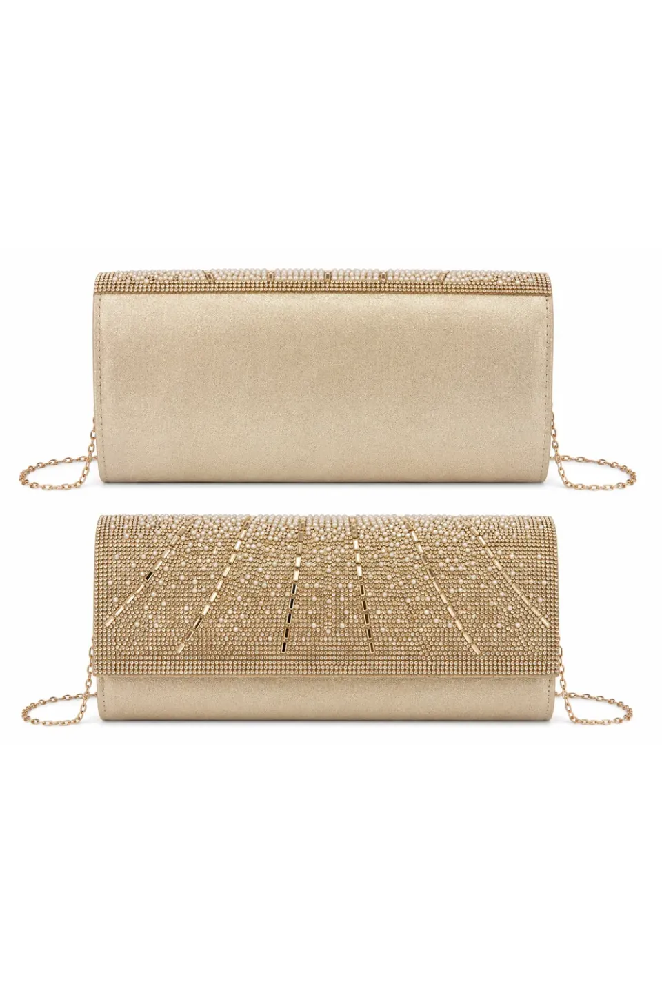 Double Second Rhinestone pochette oro strass catena