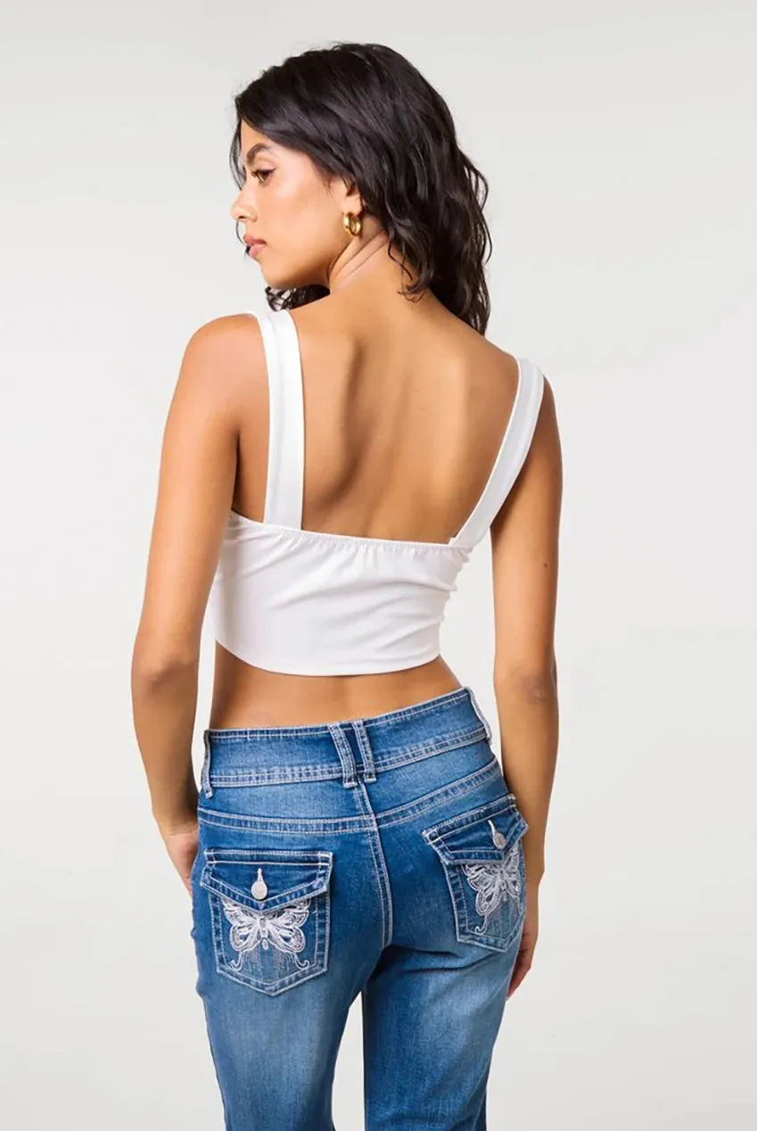 Pink Vanilla Corset Cowl top bianco scollo drappeggiato