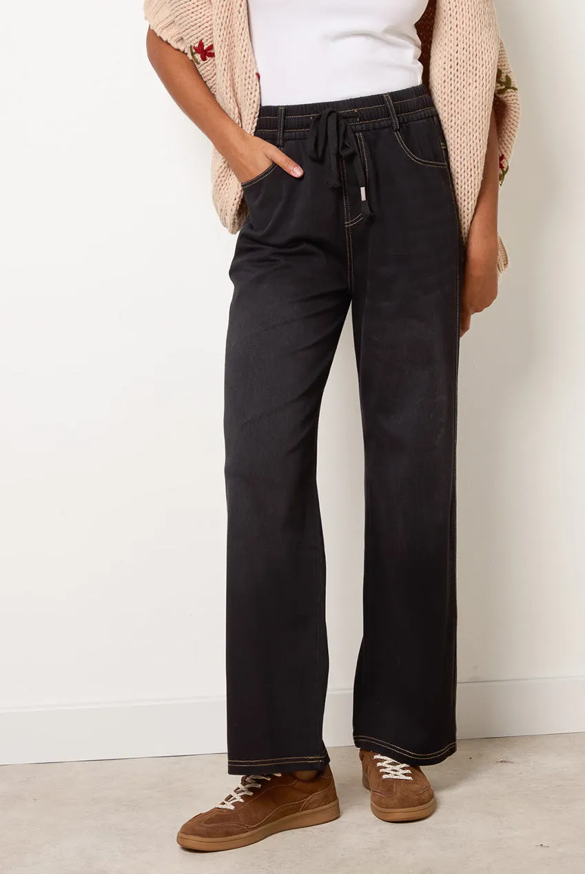 Blue Vanilla jeans neri gamba larga vita elastica