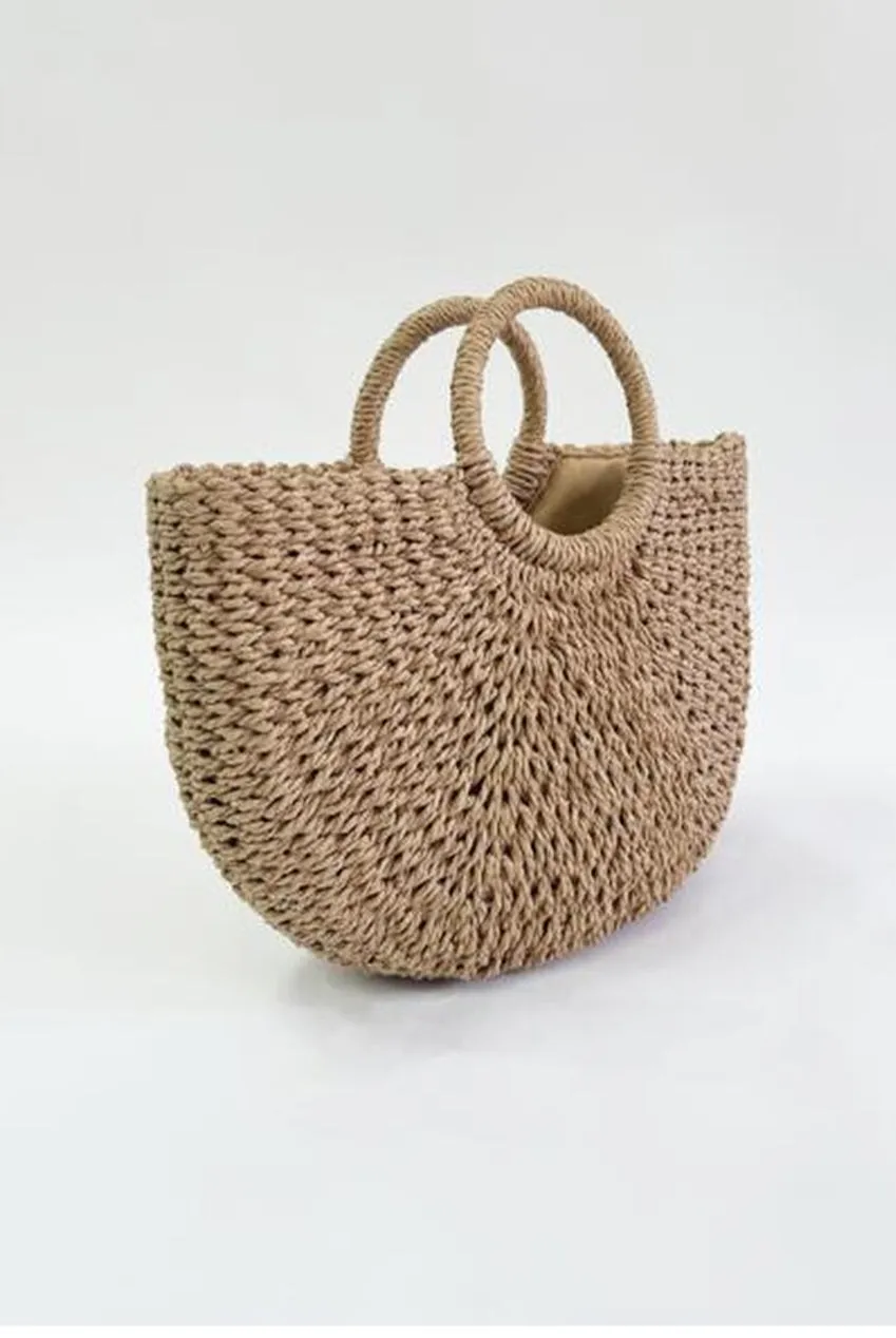 SVNX Round Woven Borsa Paglia Marrone Rotonda