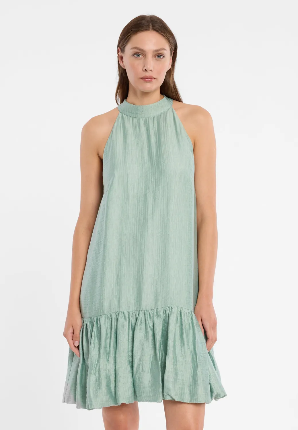 Ana Alcazar Dorila abito corto verde salvia collo halter