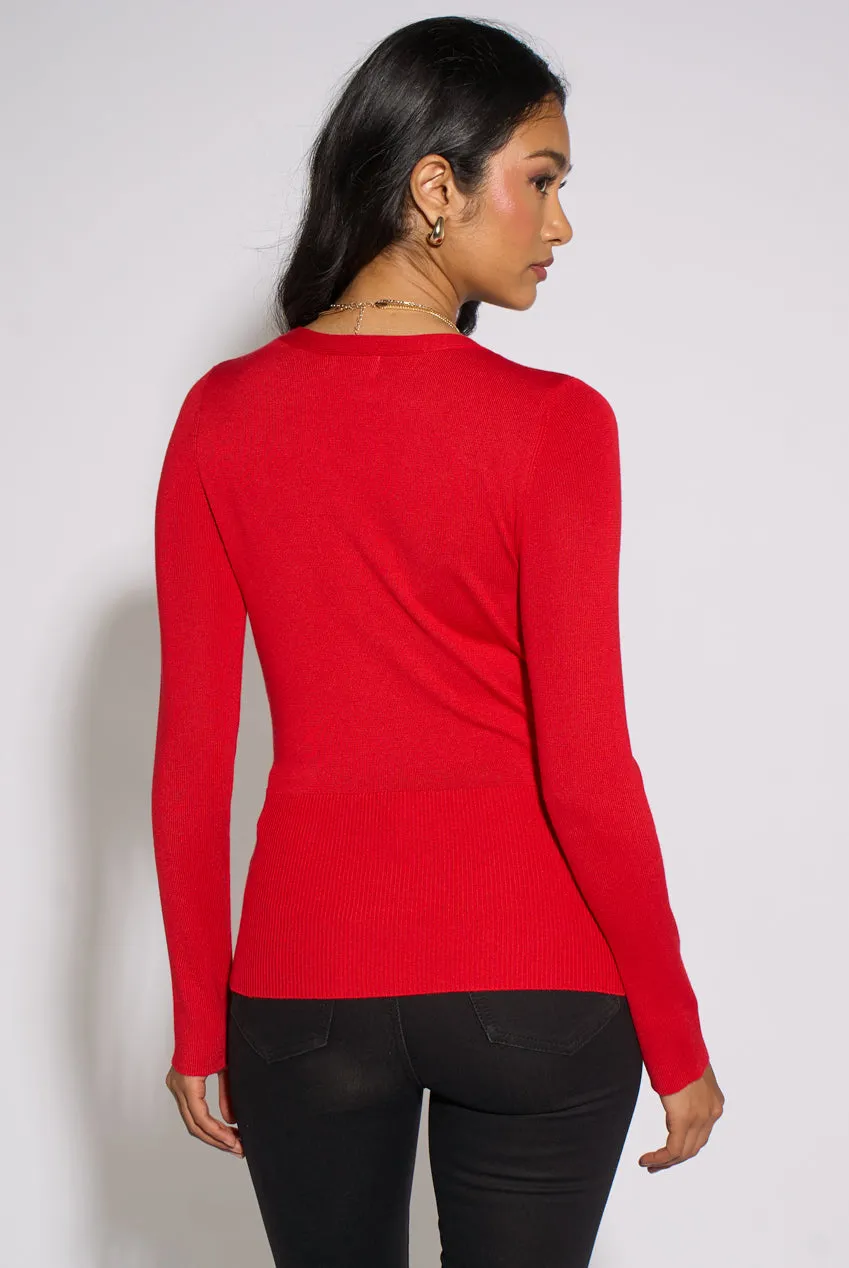 Gini London top rosso incrociato manica lunga bottoni oro
