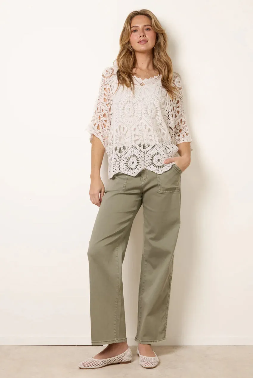 Blue Vanilla Crochet kimono top bianco cotone