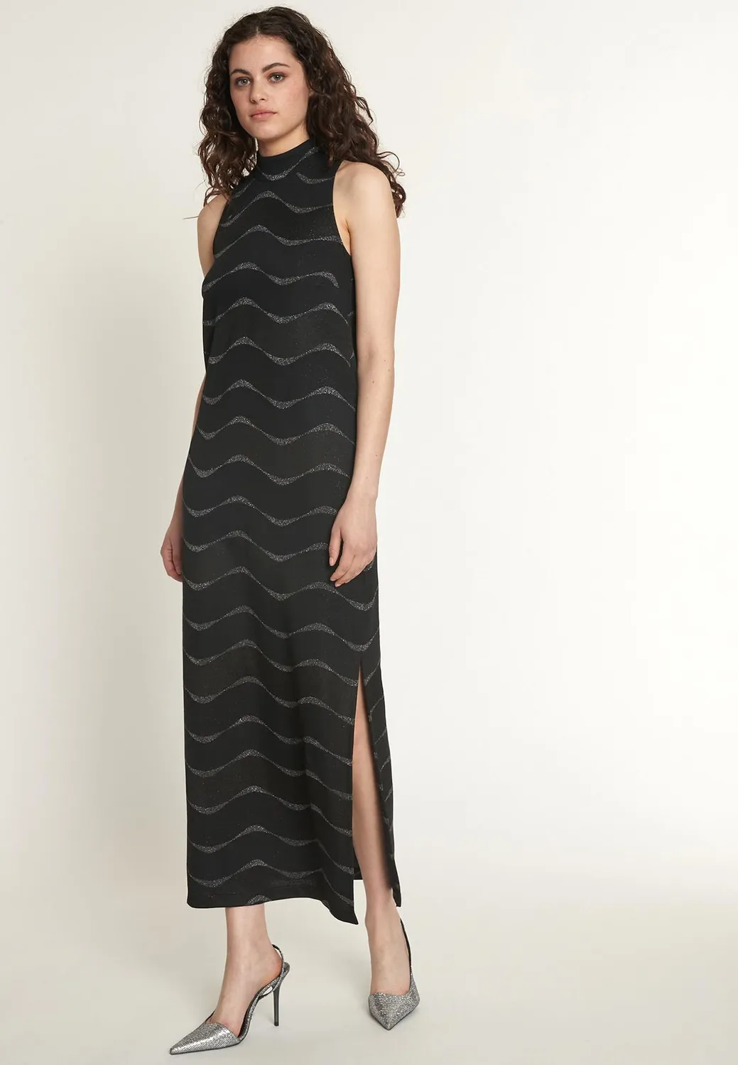 Ana Alcazar Olfina abito maxi nero lurex