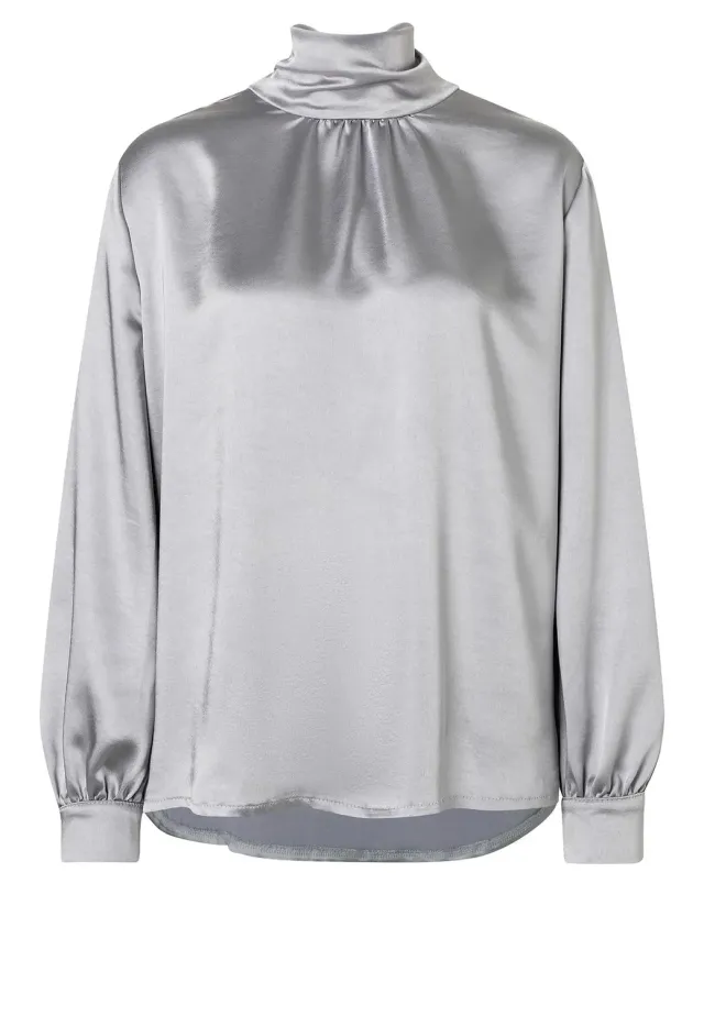 Ana Alcazar Sibora blusa satin grigio argento fiocco