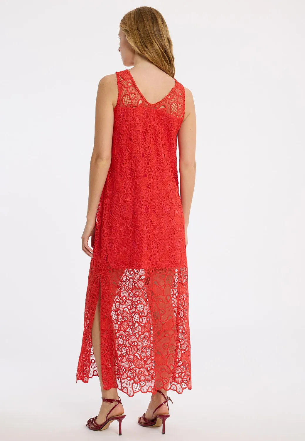 Ana Alcazar Zafosa abito maxi rosso pizzo floreale