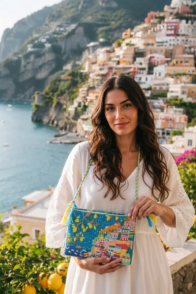 Antica Sartoria Positano FC709 pochette turchese cotone
