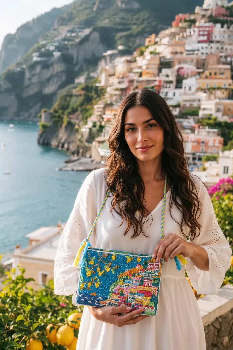 Antica Sartoria Positano FC709 pochette turchese cotone