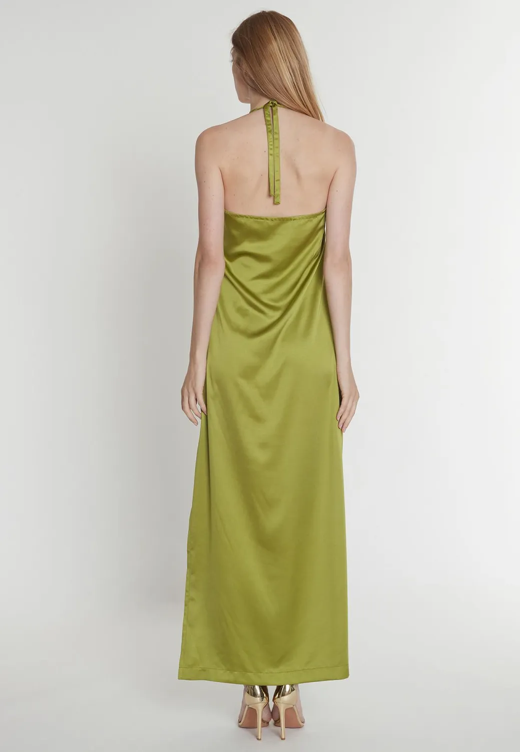 Ana Alcazar Pahali abito lungo verde halter