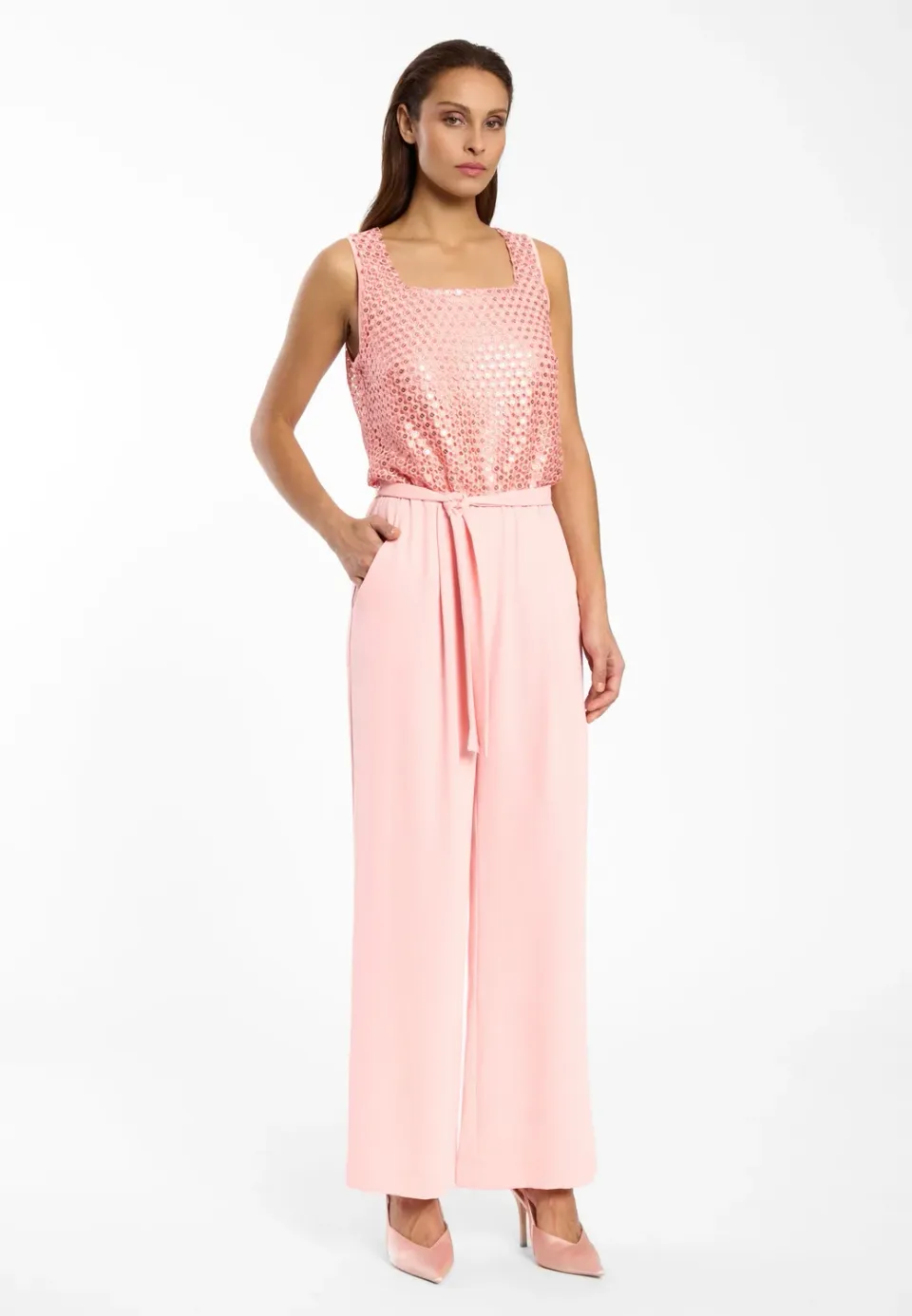 Ana Alcazar Dalyn tuta jumpsuit rosa in pizzo