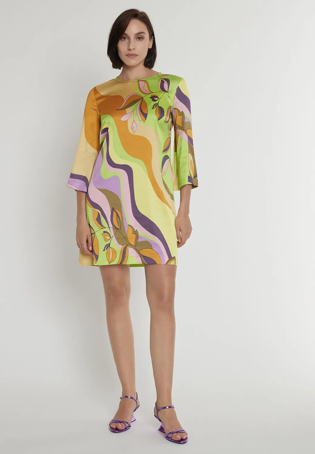Ana Alcazar Peary mini abito satin foglie pastello