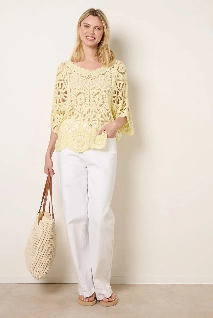 Blue Vanilla Kimono Top Limone Cotone Uncinetto Taglia Unica