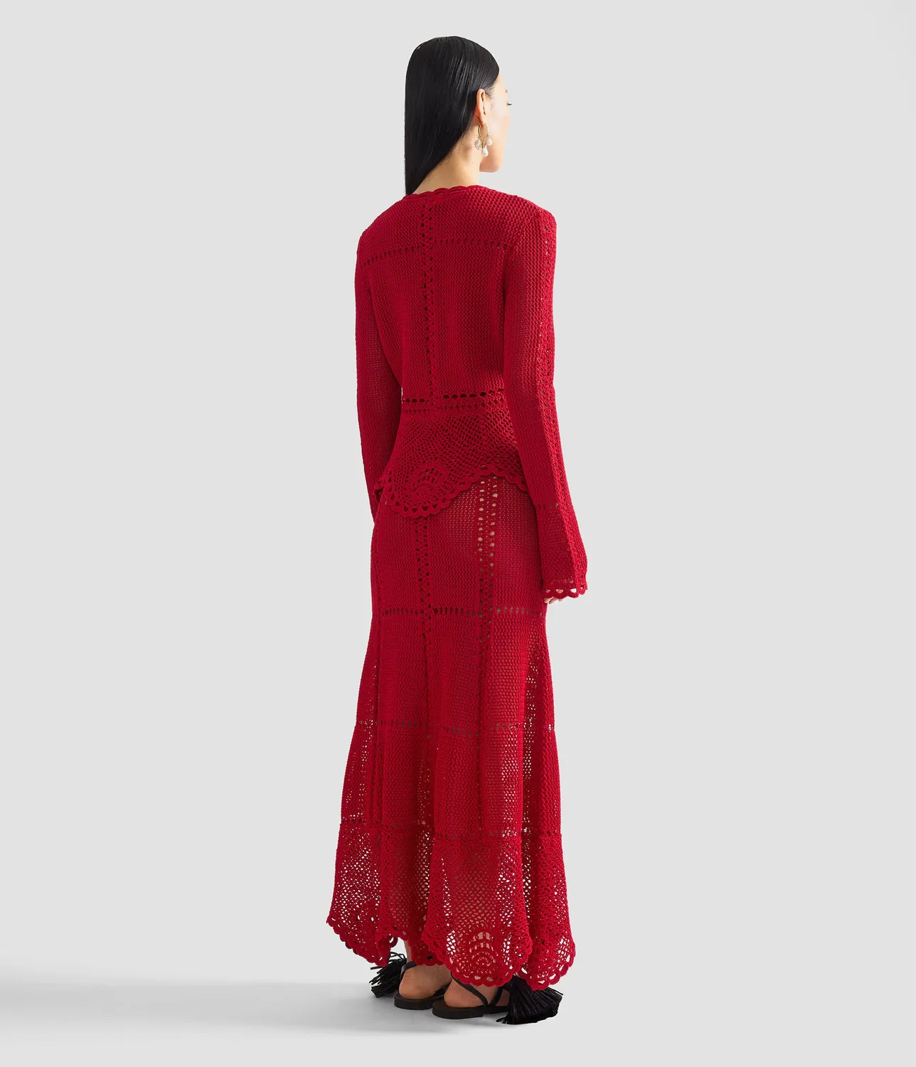 Erdem Cardigan Peplum Uncinetto Cotone Rosso