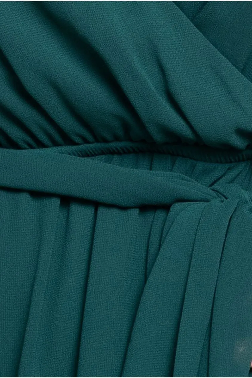 Goddiva Plus Wrap abito midi verde smeraldo taglie forti volant