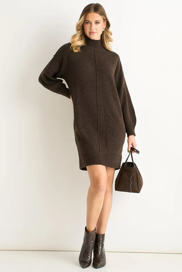 Gini London abito shift maglia marrone scollo rotondo