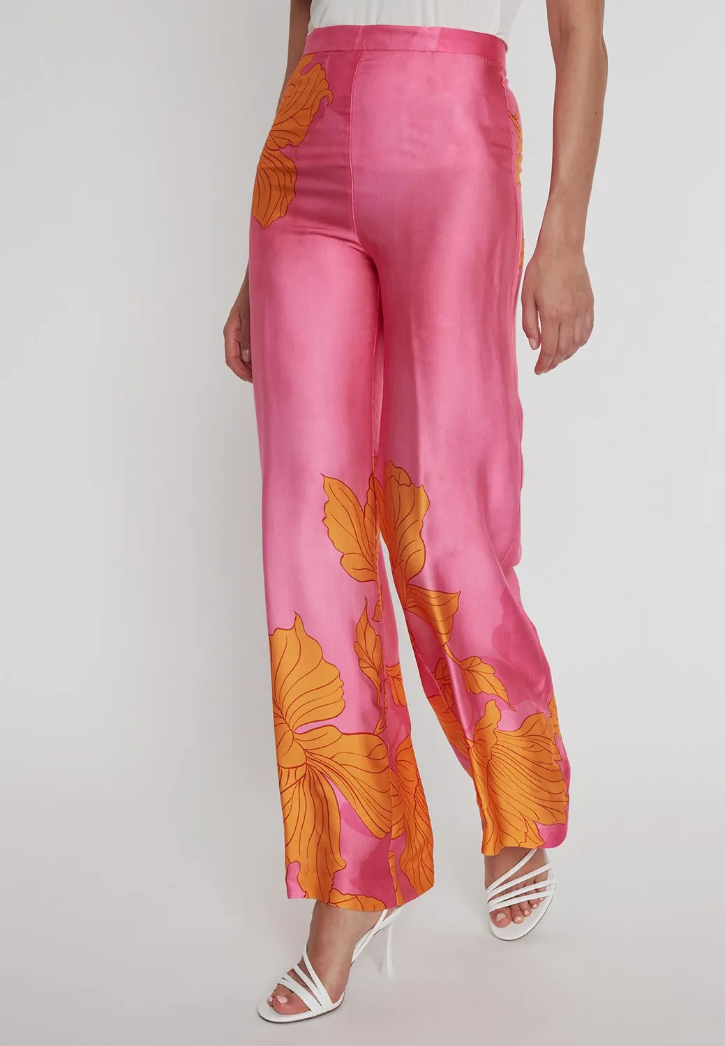 Ana Alcazar Paska pantaloni raso rosa a fiori