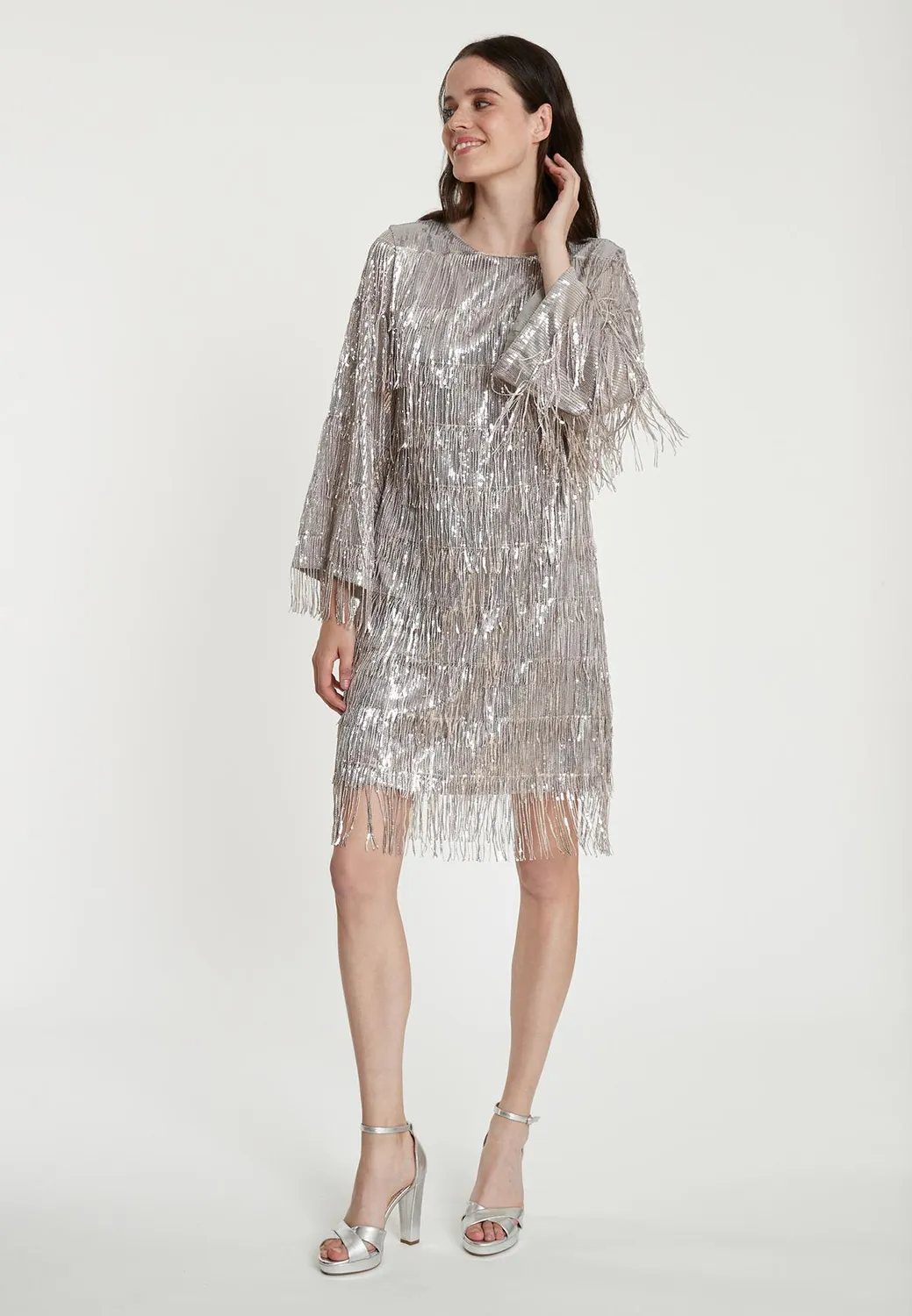 Ana Alcazar Tabora abito cocktail paillettes argento