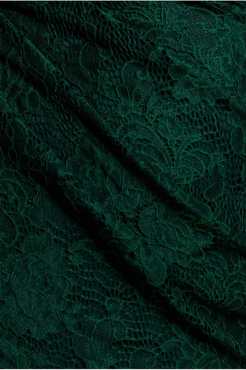 Goddiva One Shoulder Abito Pizzo Verde Smeraldo Mantella